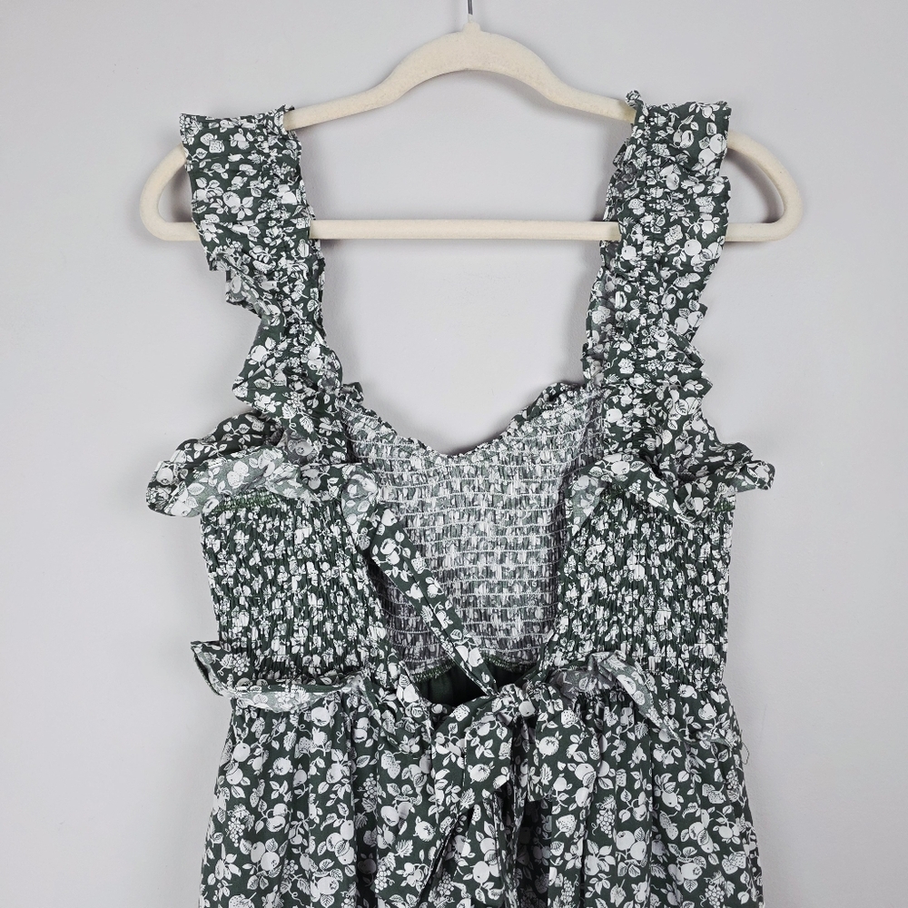 AUREUM Green Floral Smocked Midi Dress Size Large - Picture 7 of 14